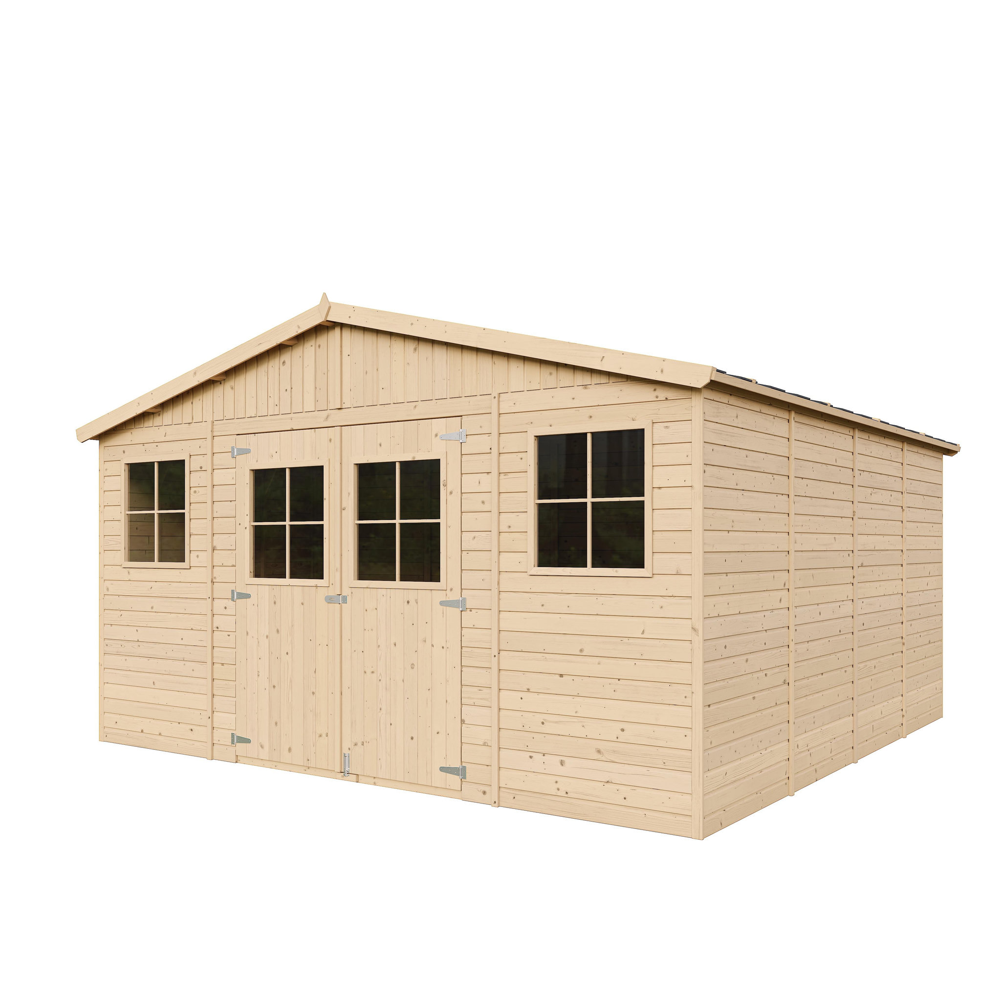 TIMBELA Abri de Jardin en Bois 15.84 m² Cabanon Jardin Exterieur à Outils et Velo avec Fenêtres M330