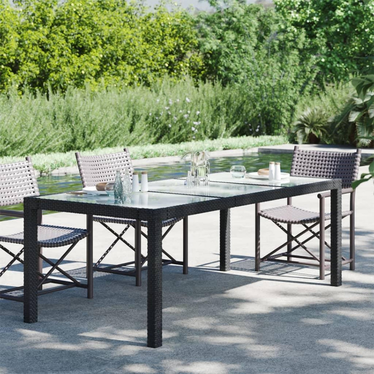 VIDAXL Table de jardin Noir 190x90x75 cm Verre trempe/resine tressee