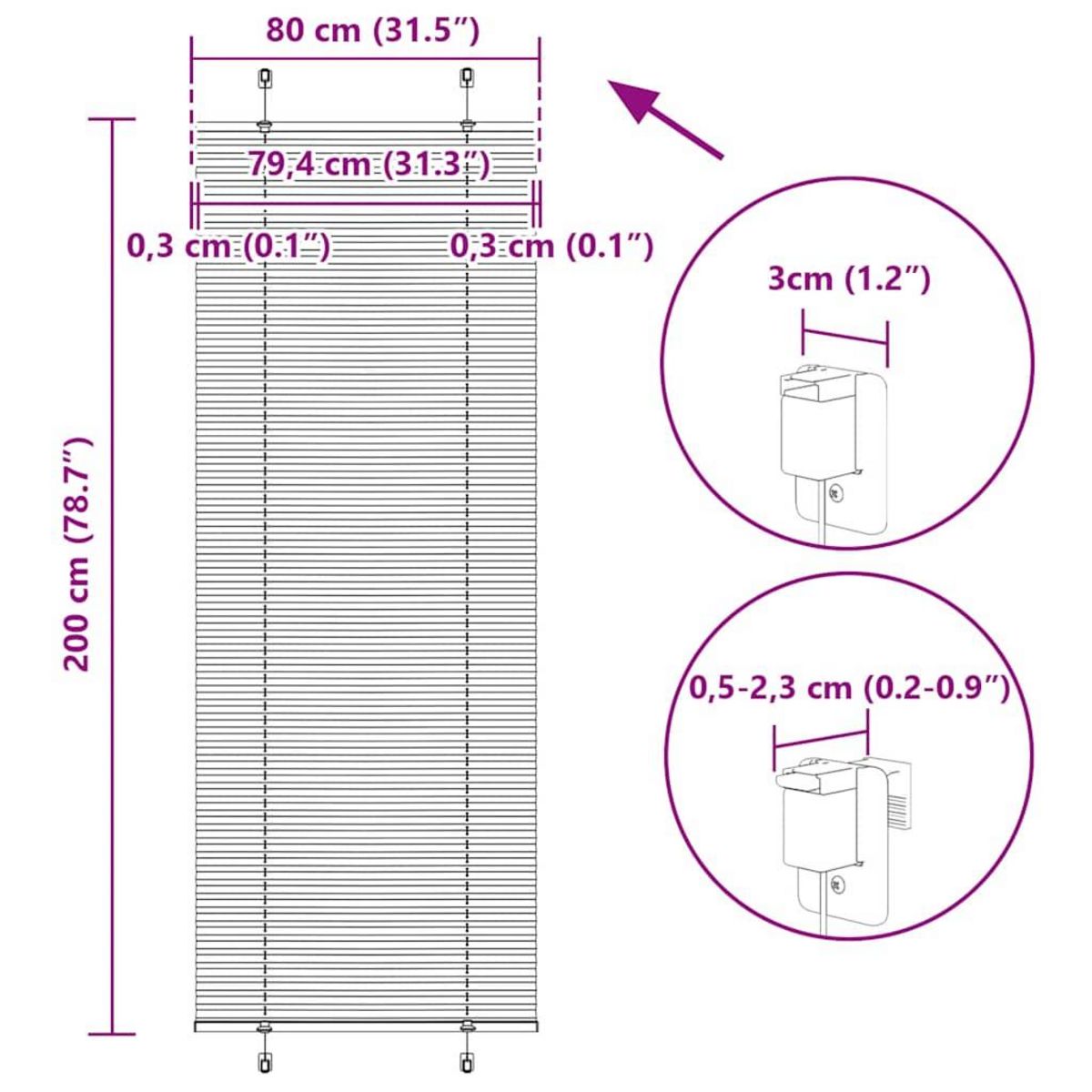VIDAXL Store plisse creme 80x200 cm largeur du tissu 79,4 cm polyester