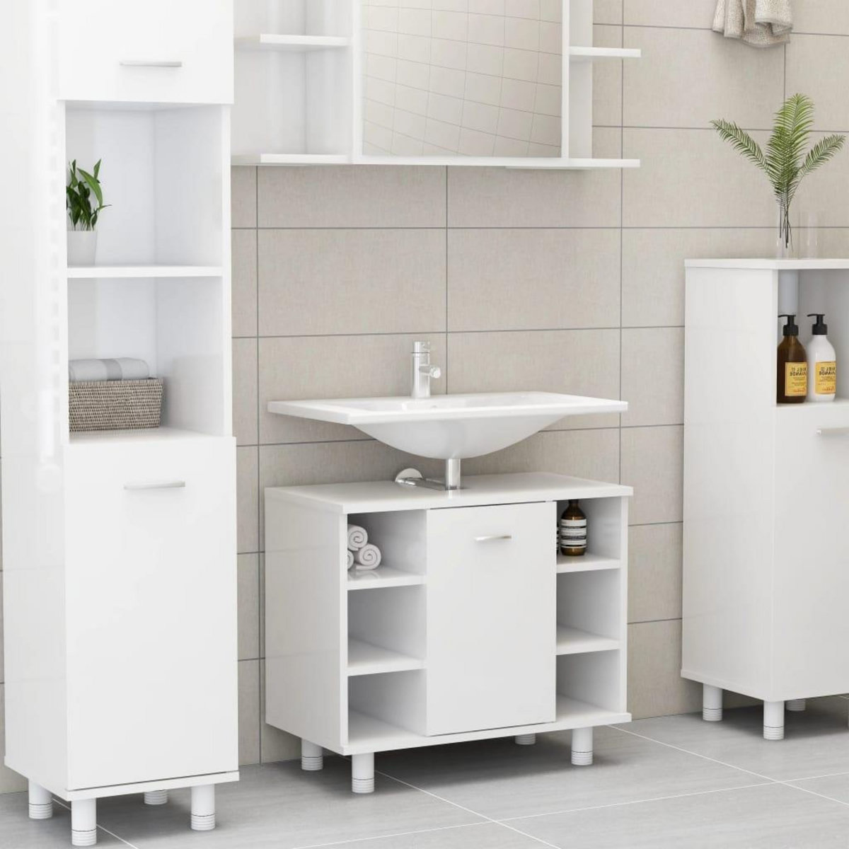 VIDAXL Armoire de salle de bain Blanc brillant Bois d'ingenierie