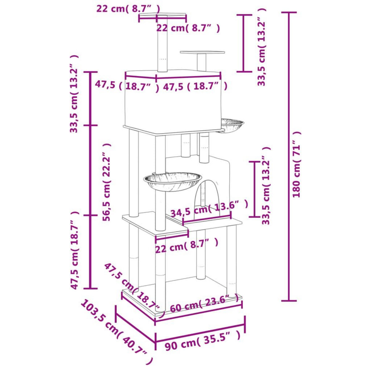 VIDAXL Arbre a chat avec griffoirs en sisal Gris clair 180 cm