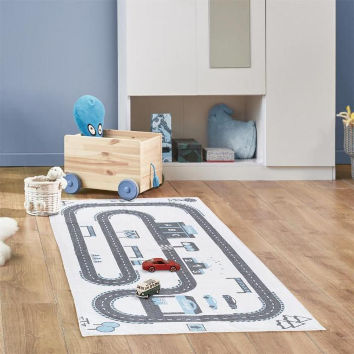 Paris Prix Tapis Enfant  Circuit  70x140cm Blanc & Gris