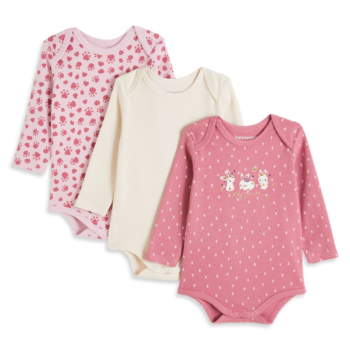 INEXTENSO Lot de 3 bodys manches longues en coton