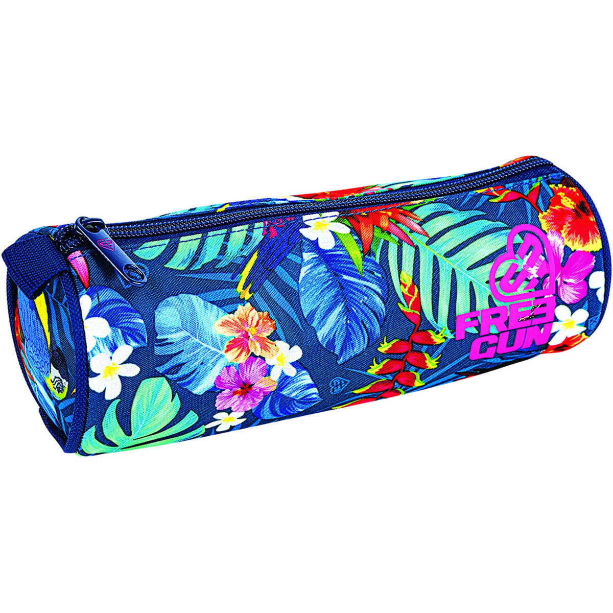 FREEGUN Trousse ronde bleue motifs fleurs 