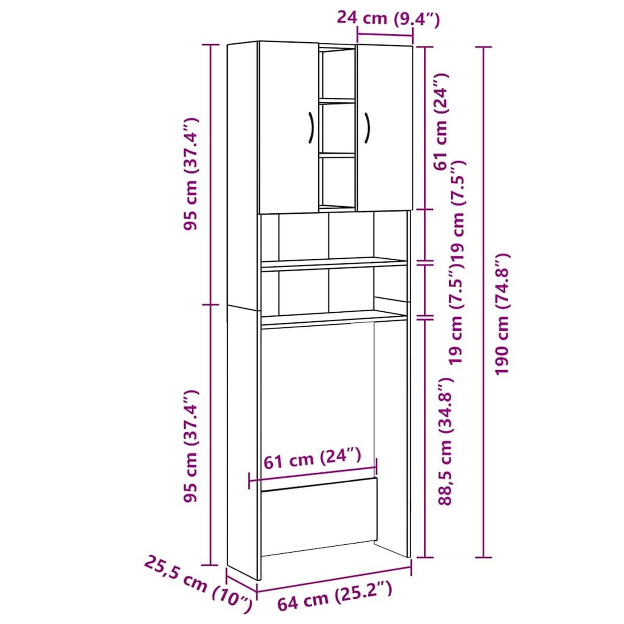 Voir la diapositive 6 : VIDAXL Meuble pour machine a laver vieux bois 64x25,5x190 cm