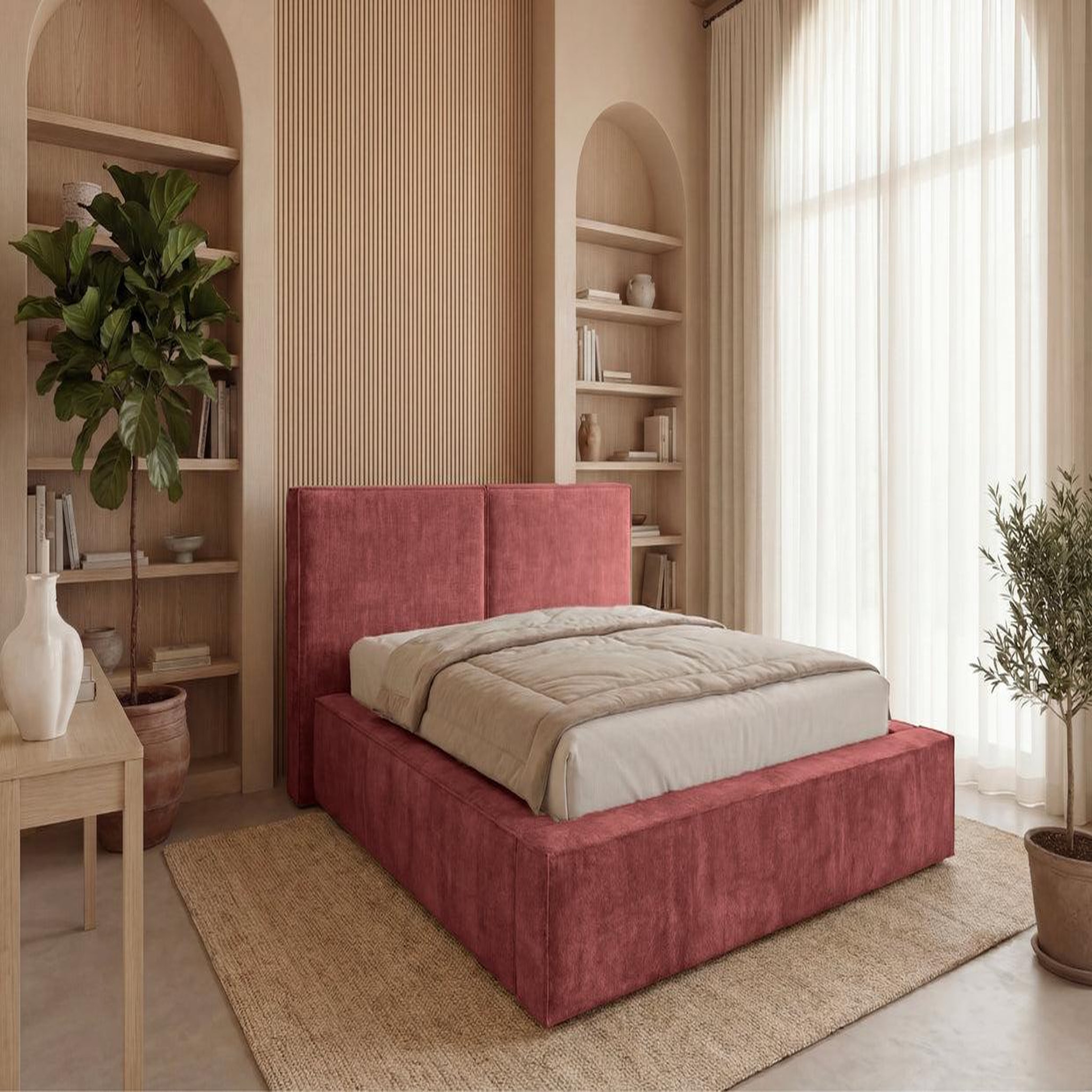 Voir la diapositive 2 : CASANOVA PARIS Celia - lit coffre tissu velours rose
