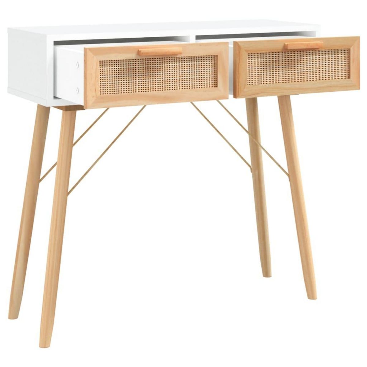VIDAXL Table console Blanc 80x30x75 cm Bois massif pin /rotin naturel
