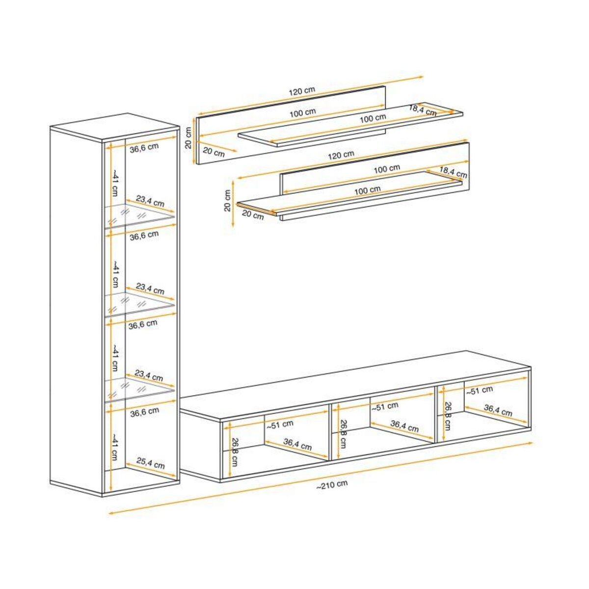 Paris Prix Meuble TV Mural Design  Fly III  210cm Blanc