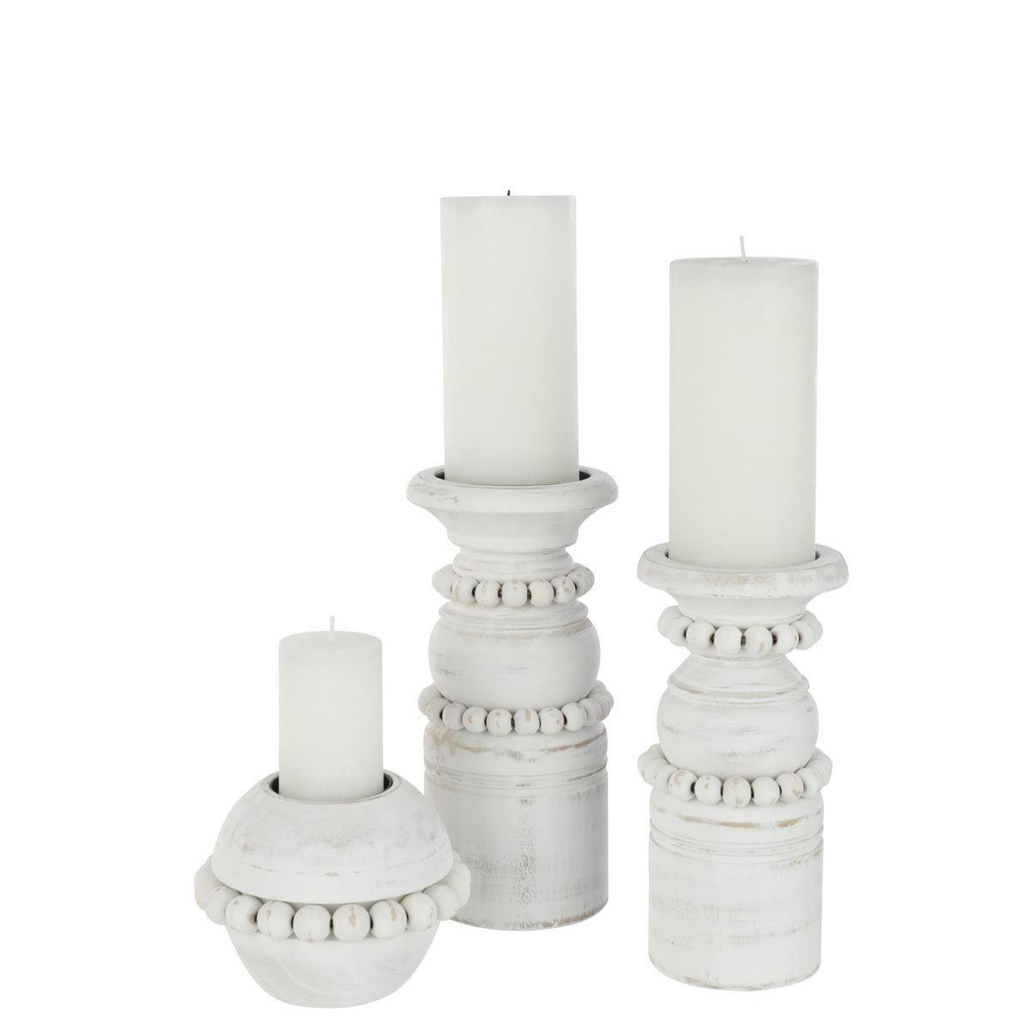 Voir la diapositive 5 : J-LINE Bougeoir déco en pin  pila  23cm blanc