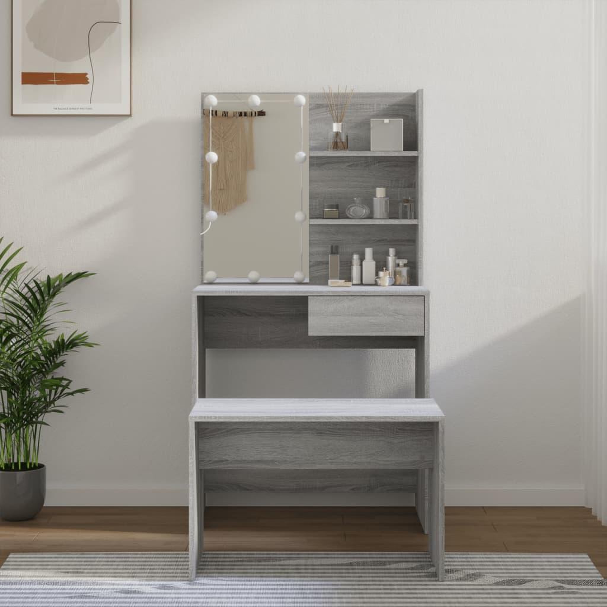 Voir la diapositive 1 : VIDAXL Ensemble de coiffeuse avec LED Sonoma gris Bois d'ingenierie