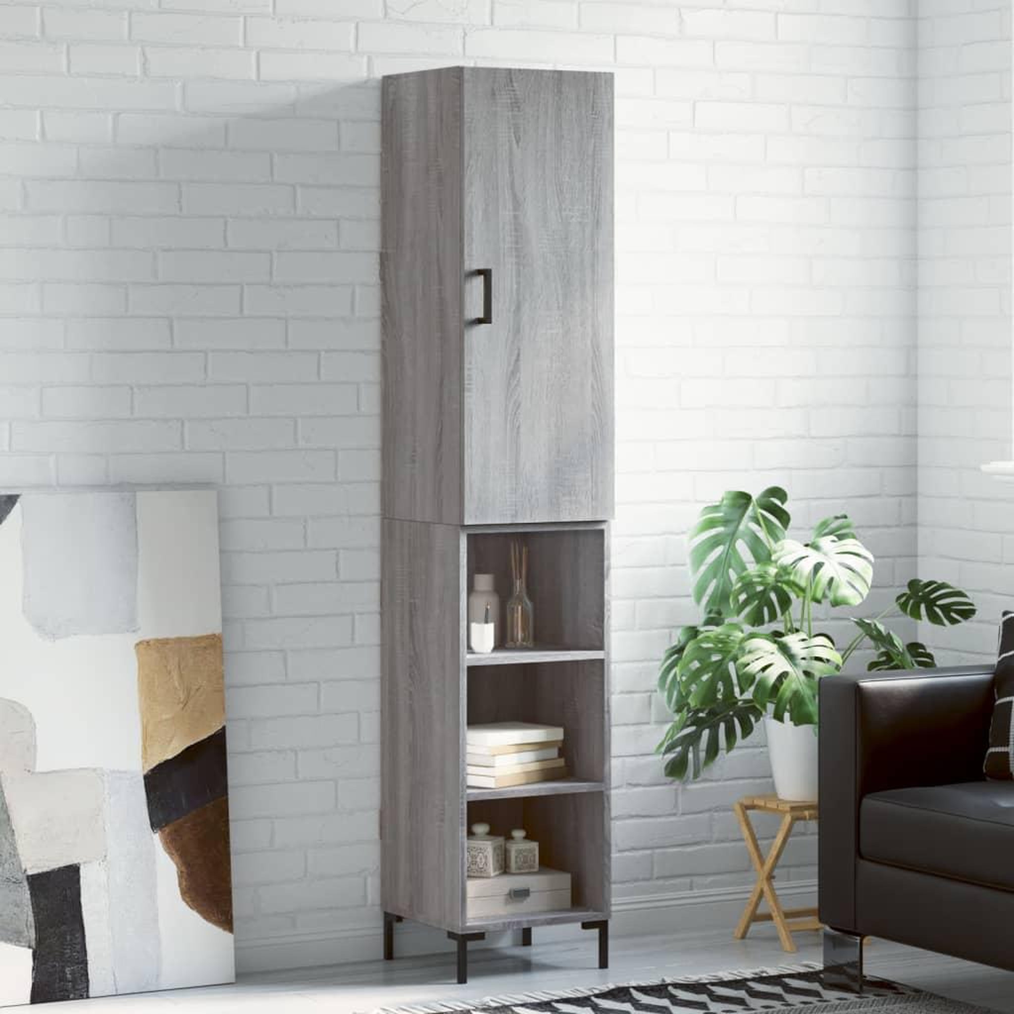 VIDAXL Buffet haut Sonoma gris 34,5x34x180 cm Bois d'ingenierie