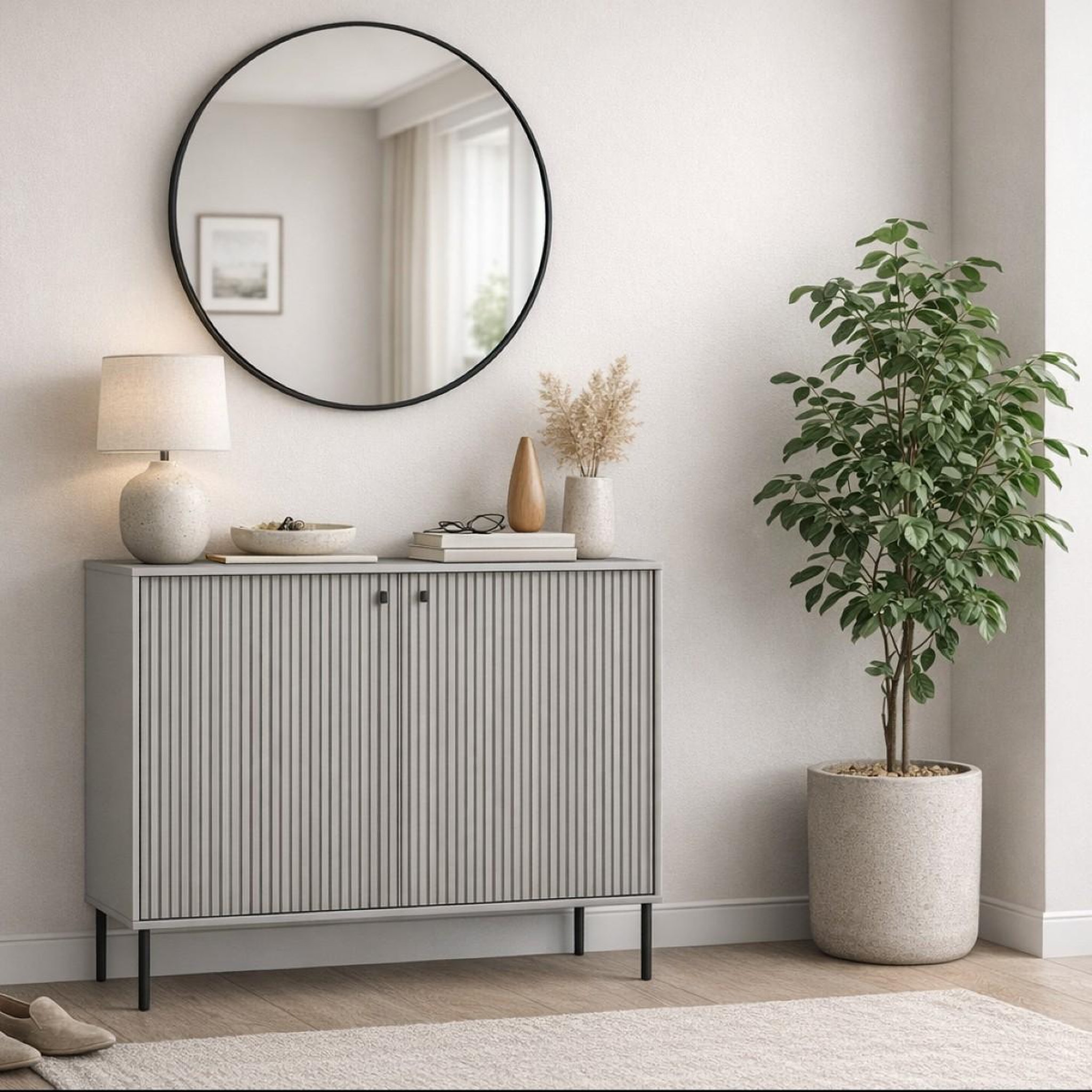 Voir la diapositive 2 : JLC KREATION Meuble de rangement moderne gris 2 portes simy