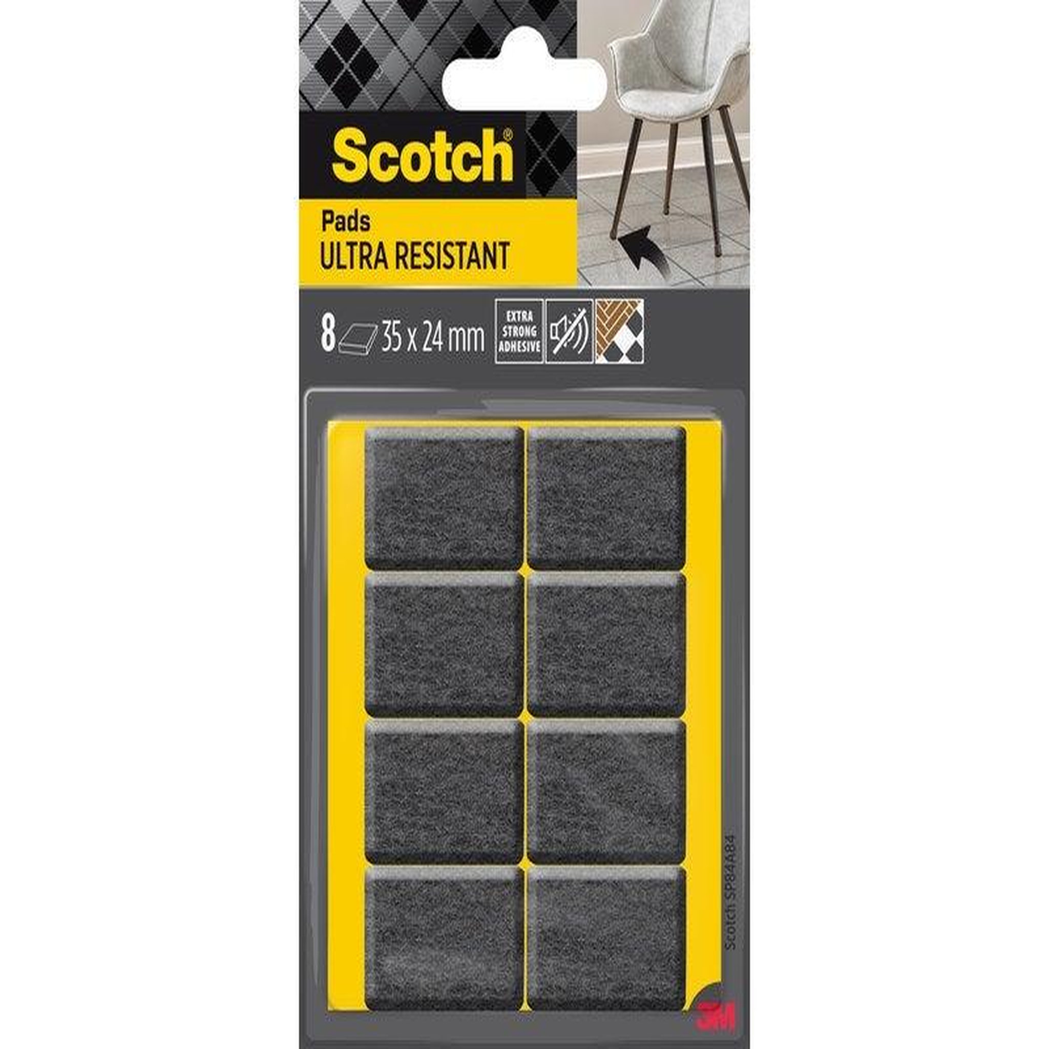 CENTRALE BRICO Lot de 8 patins feutre adhésif, SCOTCH, 35 x 24 mm, gris