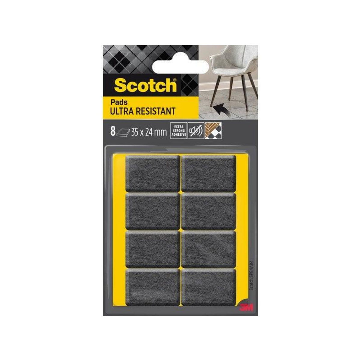 CENTRALE BRICO Lot de 8 patins feutre adhésif, SCOTCH, 35 x 24 mm, gris