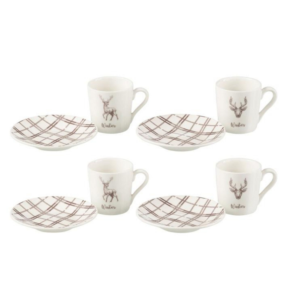 Paris Prix Lot de 4 Tasses à Café & Sous-Tasses  Renne Winter  8cl Blanc