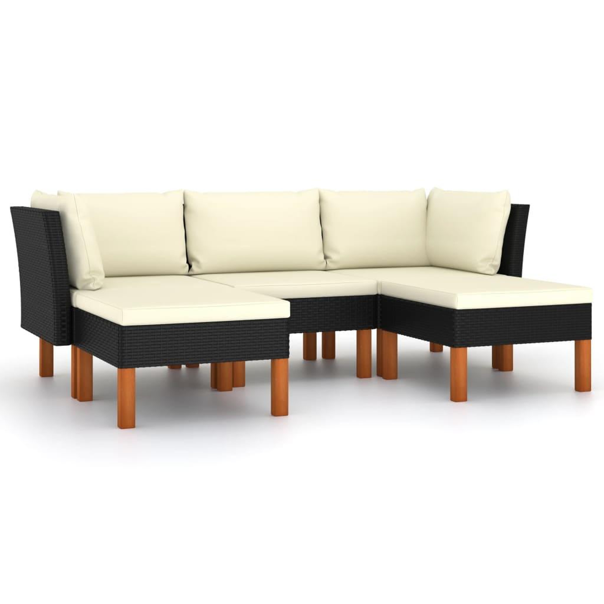 Voir la diapositive 2 : VIDAXL Salon de jardin 5 pcs avec coussins Resine tressee Noir