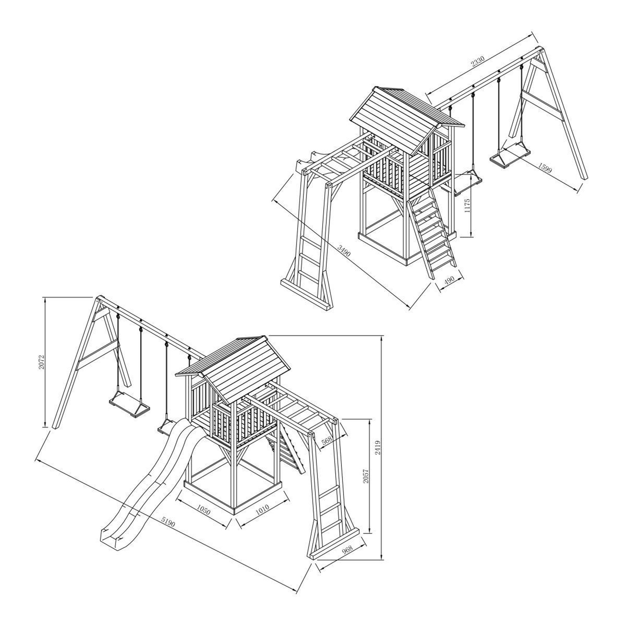 Voir la diapositive 2 : AXI Aire de jeux avec toboggan et échelle d'escalade - Bois - H2,42m - BEACH TOWER