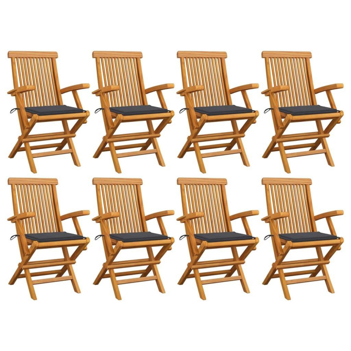 VIDAXL Chaises de jardin avec coussins anthracite lot de 8 Teck massif