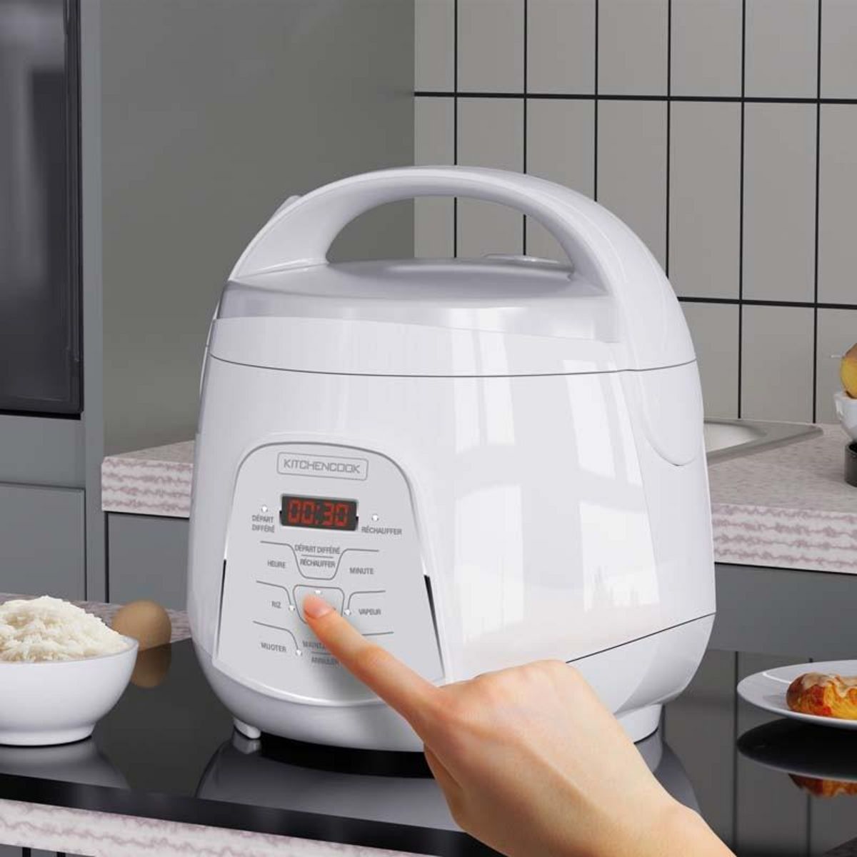 KITCHENCOOK Kitchencook - Cuiseur à Riz 2.2l - Panier Vapeur Intégré - 400w - 4 Menus De Cuisson Automatique - Départ Différé - Blanc