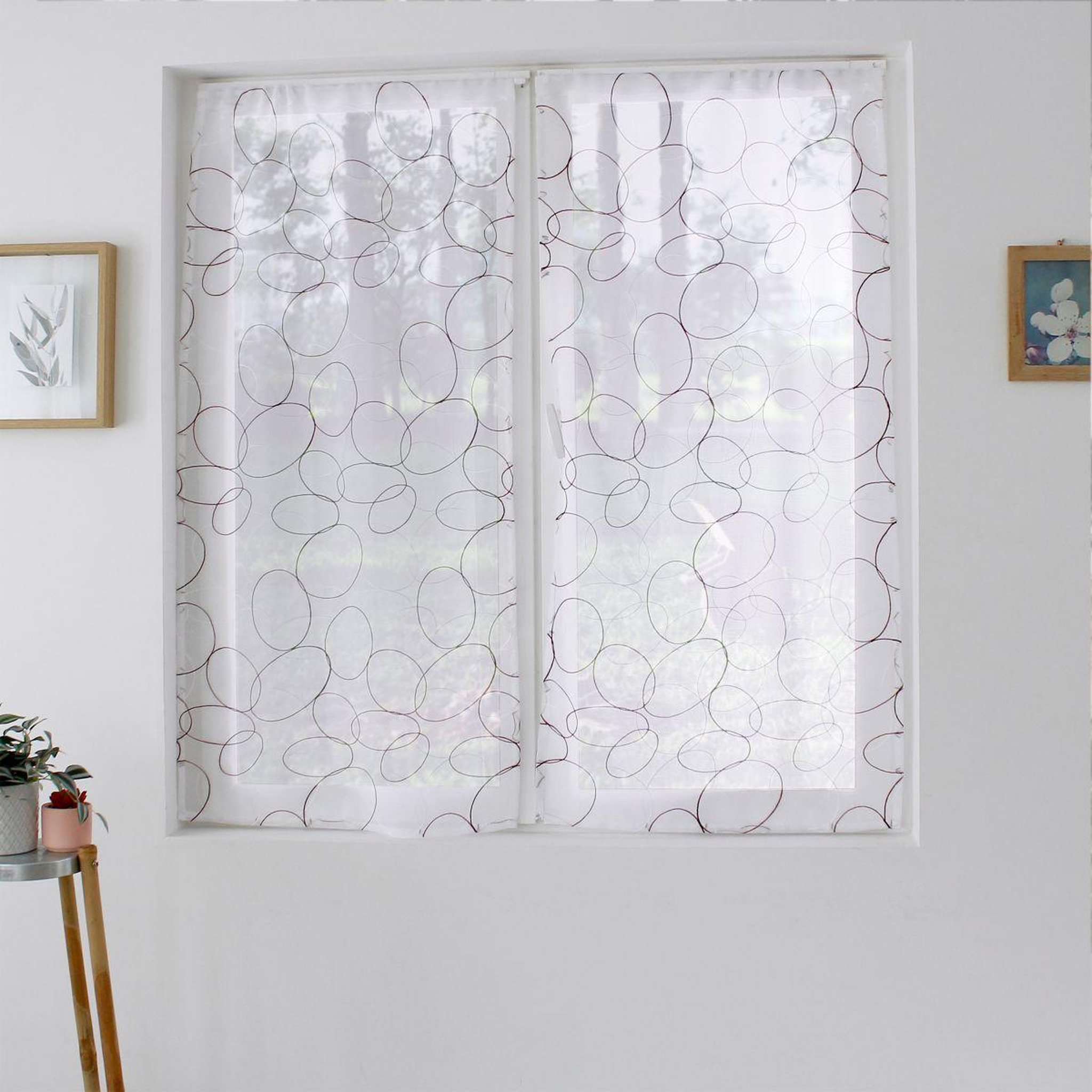 ENJOY HOME Paire de voilages bordés  galet  60x160cm bordeaux & blanc