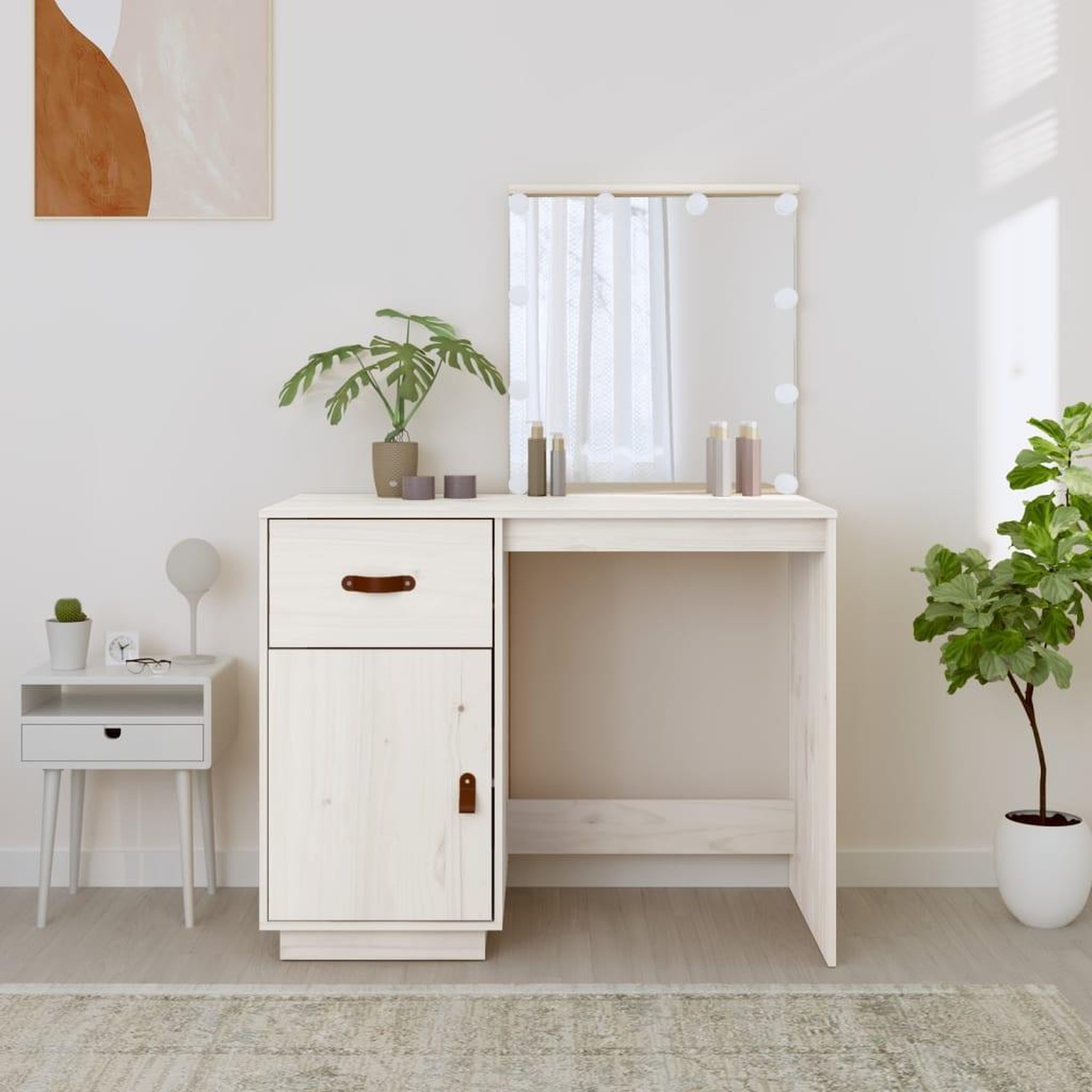 Voir la diapositive 4 : VIDAXL Coiffeuse avec LED Blanc 95x50x133,5 cm Bois de pin massif