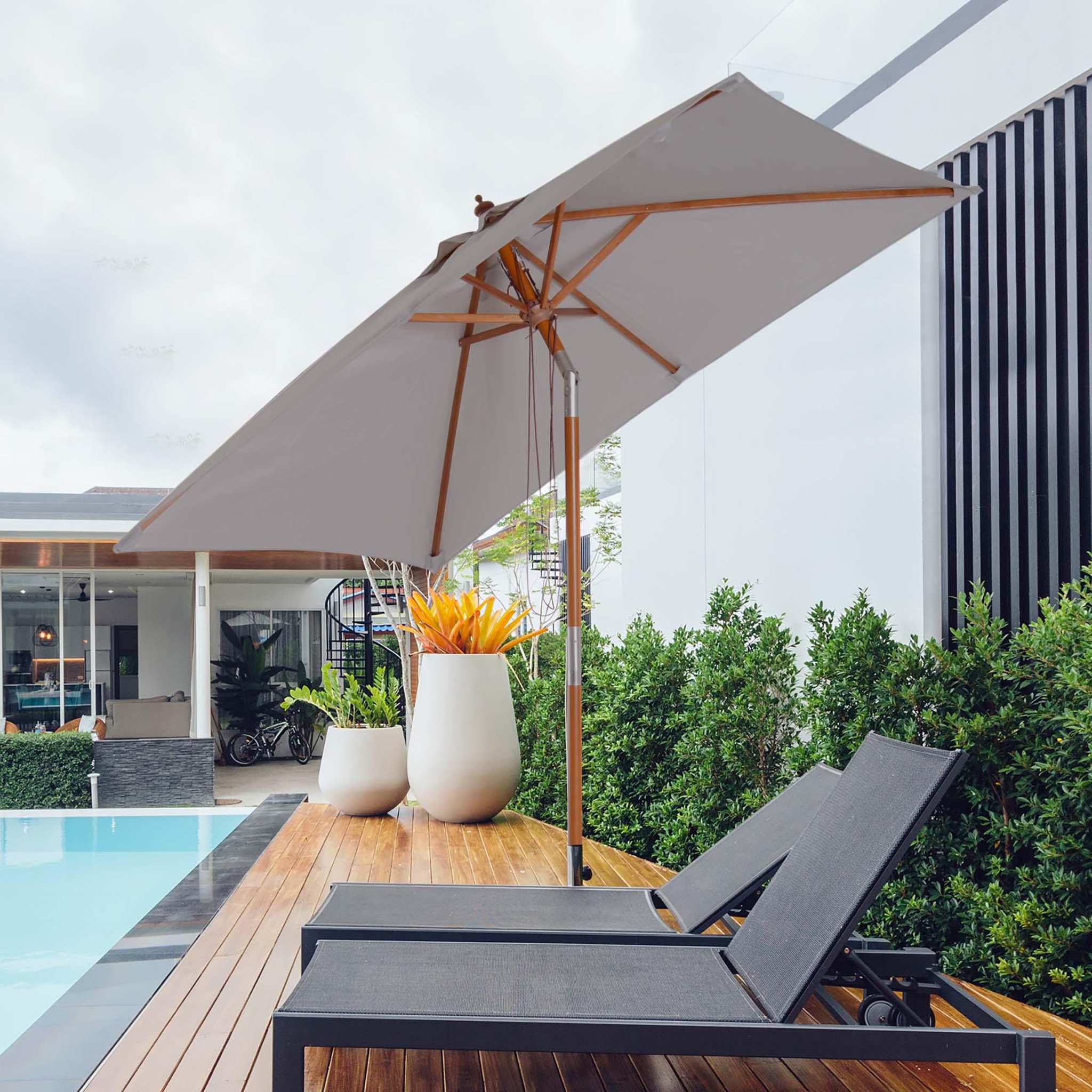 Voir la diapositive 2 : OUTSUNNY Parasol rectangulaire inclinable bois polyester haute densité 2L x 1,5l x 2,3H m gris clair