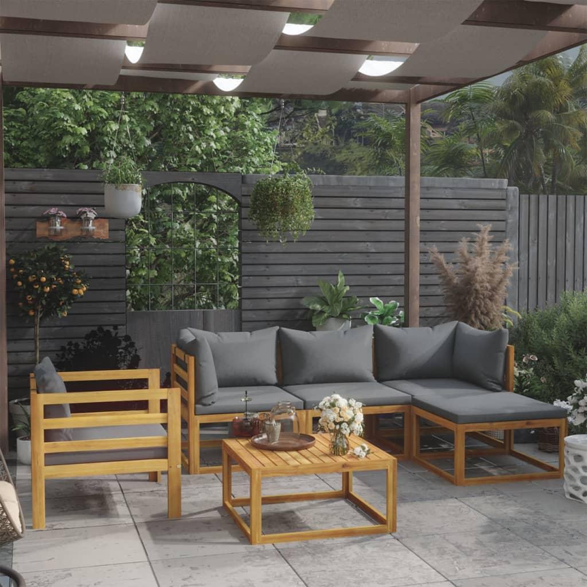 Voir la diapositive 1 : VIDAXL Salon de jardin 6 pcs avec coussin Bois d'acacia solide