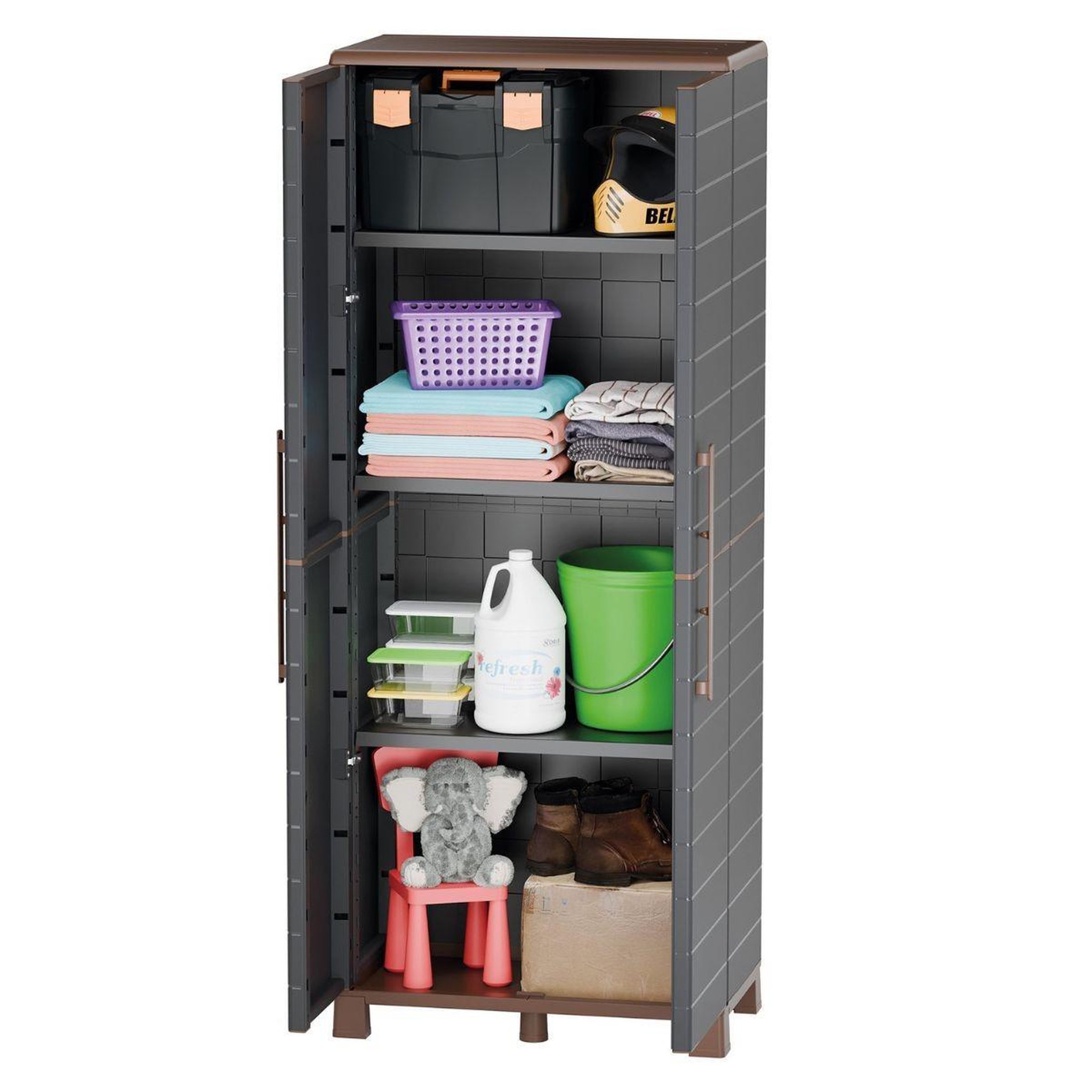 Voir la diapositive 2 : ART PLAST Armoire de rangement haute 2 portes 3 etagères réglables 68 x 37 x 169cm - meuble de garage atelier buanderie artplast