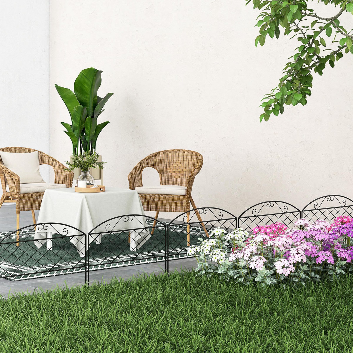 OUTSUNNY Lot de 5 clôtures de jardin décoratives avec ornements métal noir