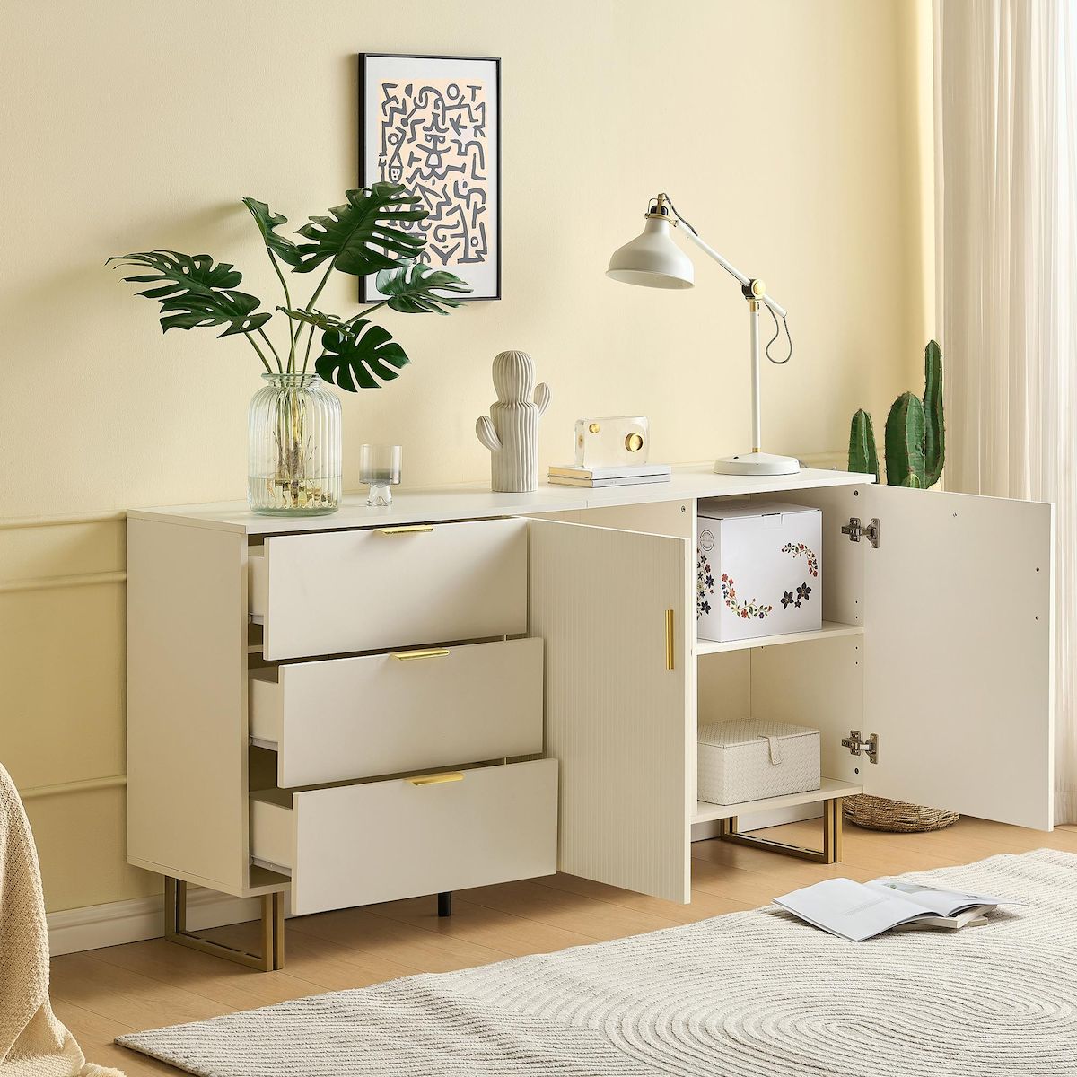 MERAX Buffet 2 porte(s) 3 tiroir(s) - 160 cm blanc mdf