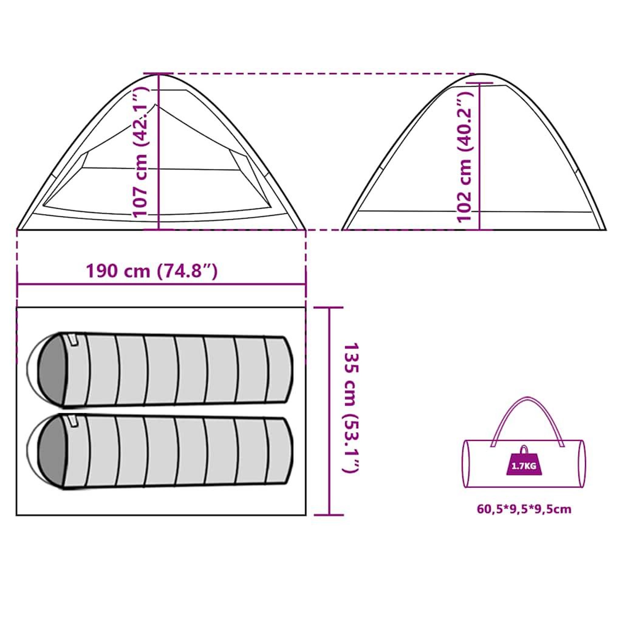 Voir la diapositive 6 : VIDAXL Tente de camping a dome 2 personne vert impermeable