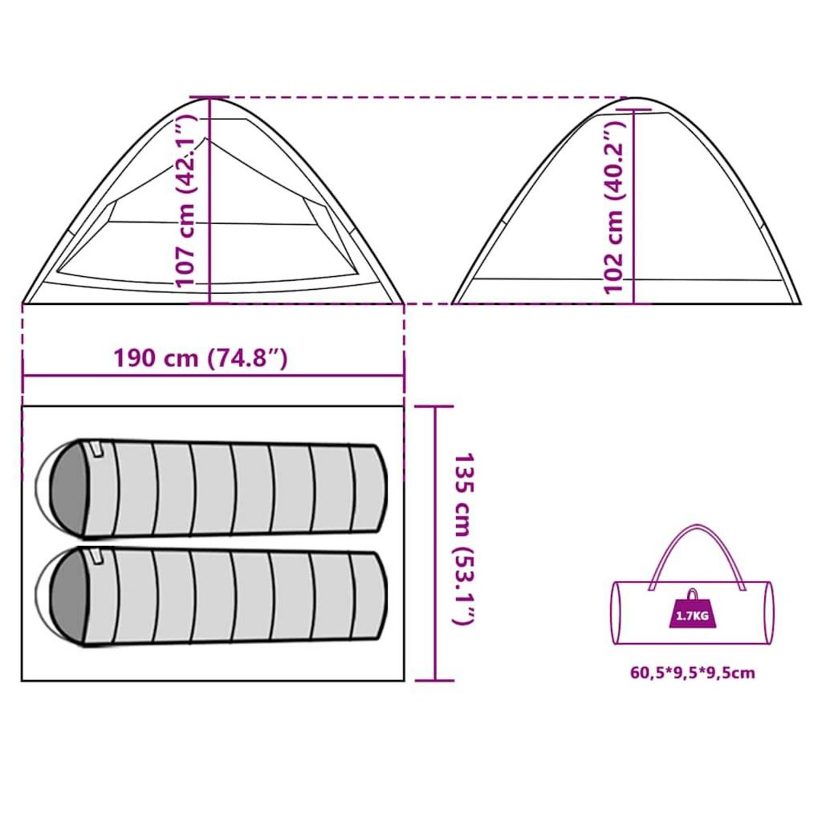 VIDAXL Tente de camping a dome 2 personne vert impermeable