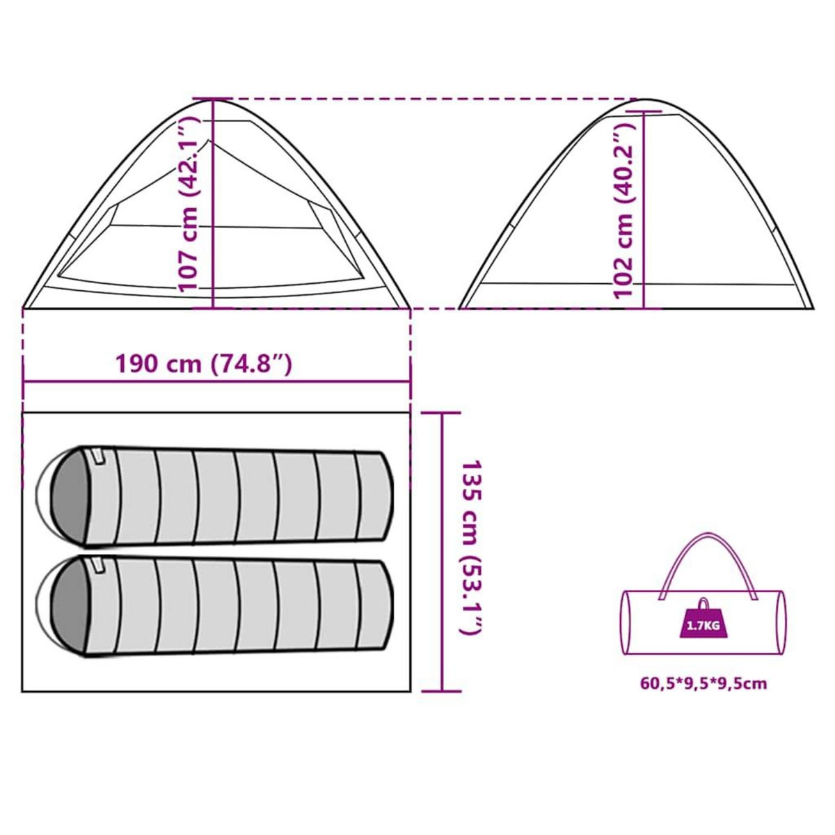 VIDAXL Tente de camping a dome 2 personne vert impermeable