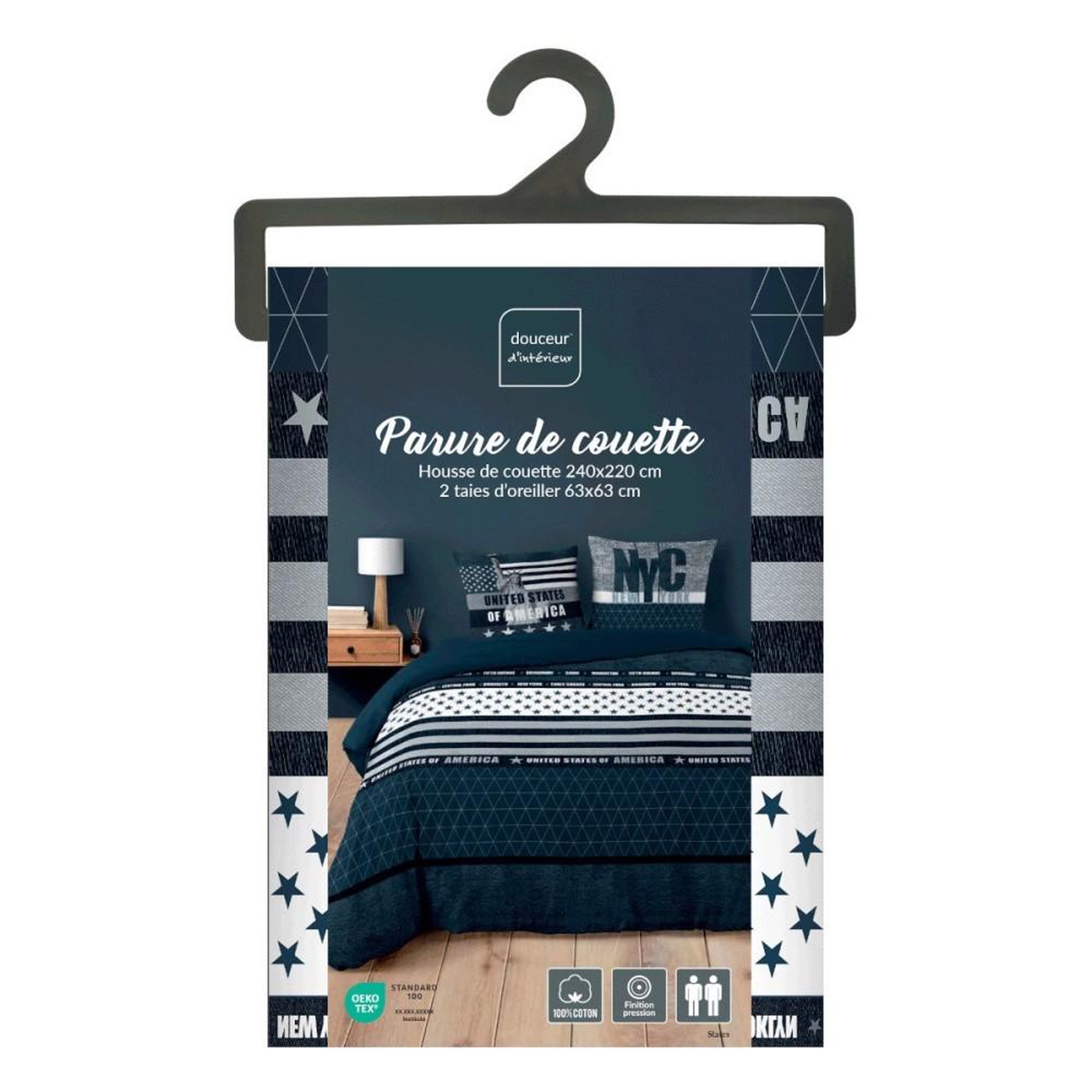 Voir la diapositive 6 : Douceur d'Intérieur Housse de couette 240x220 + 2 taies STATES 100% coton