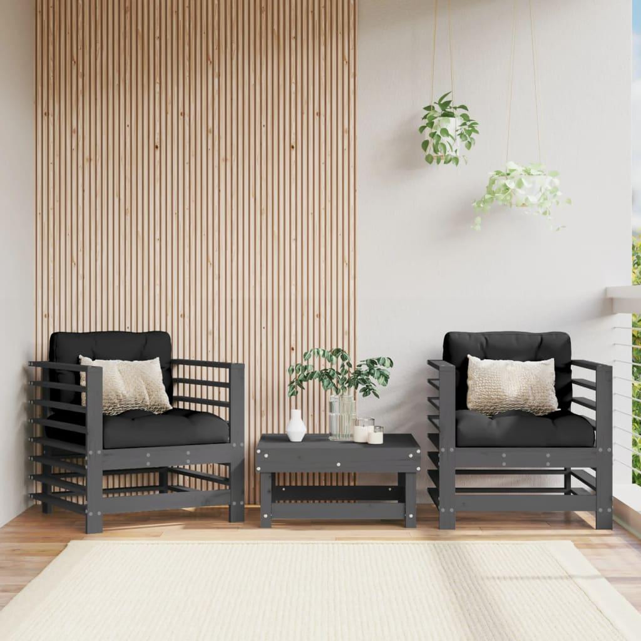 VIDAXL Chaises de jardin et coussins lot de 2 gris bois de pin massif