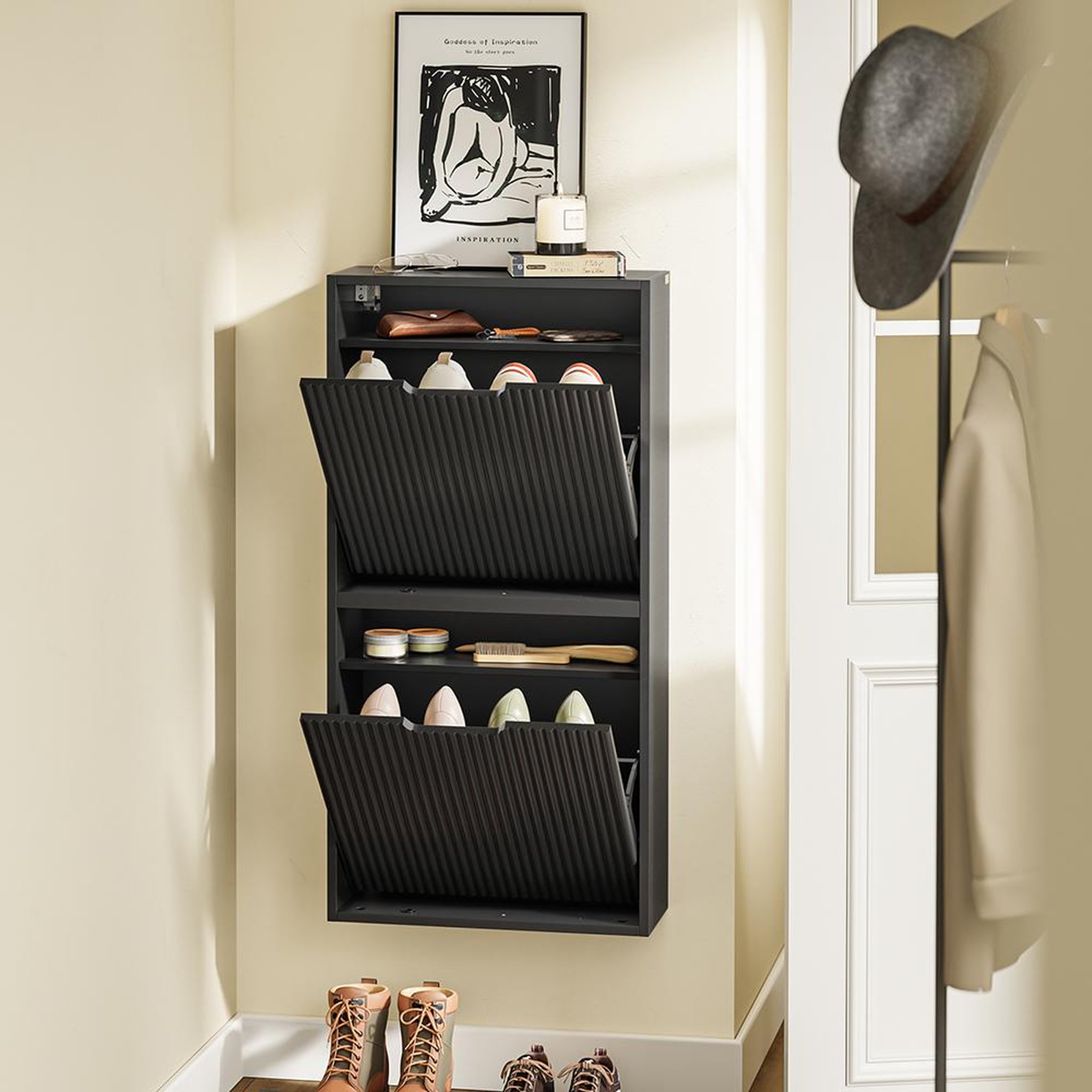 Voir la diapositive 4 : SOBUY Armoire à chaussures Noir 50x19x99 cm FSR204-SCH