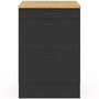 Voir la diapositive 3 : ID MARKET Meuble bas de cuisine 60 cm SUBTIL appoint casserolier 3 tiroirs bois et noir