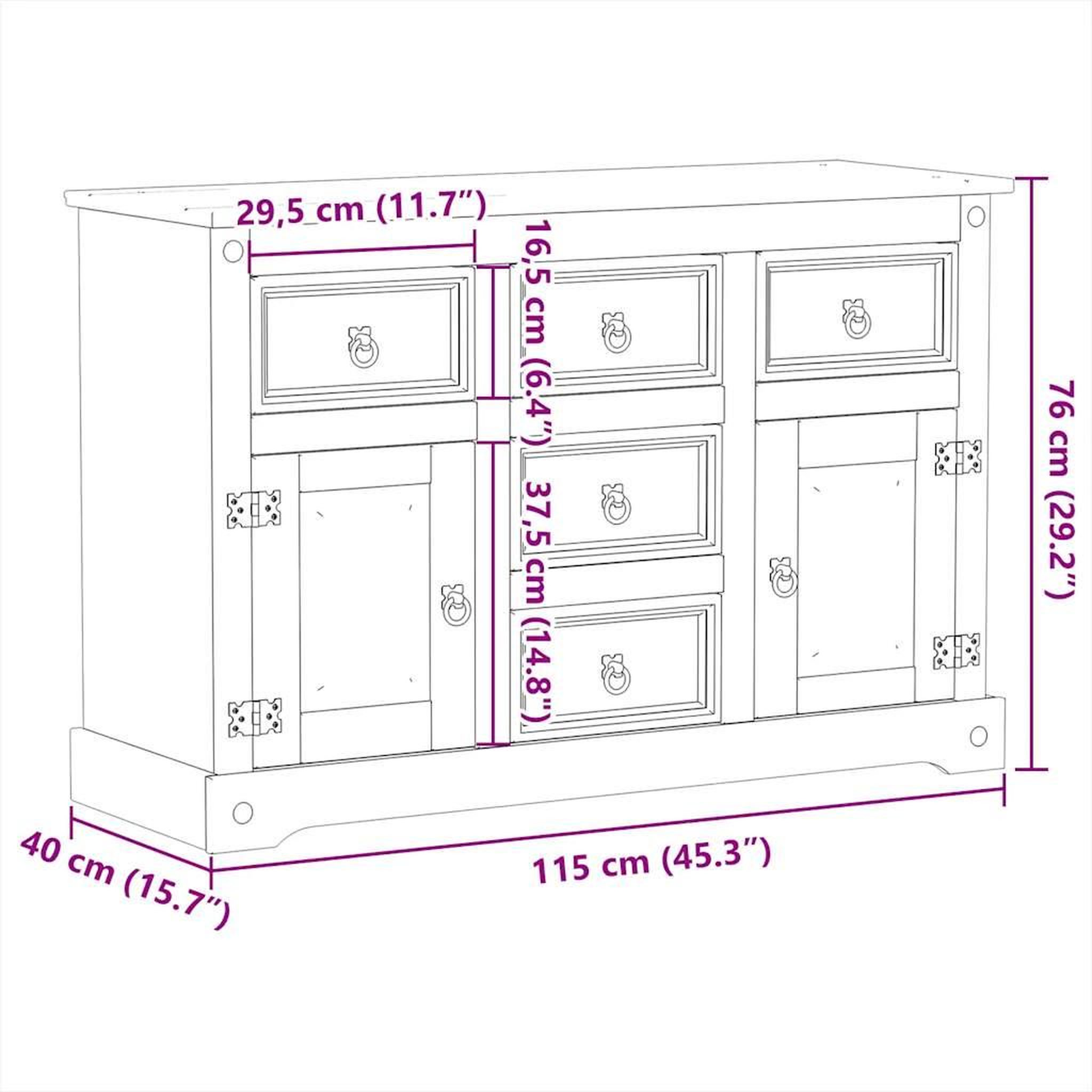 Voir la diapositive 6 : VIDAXL Buffet  112x40x75 cm bois massif de pin