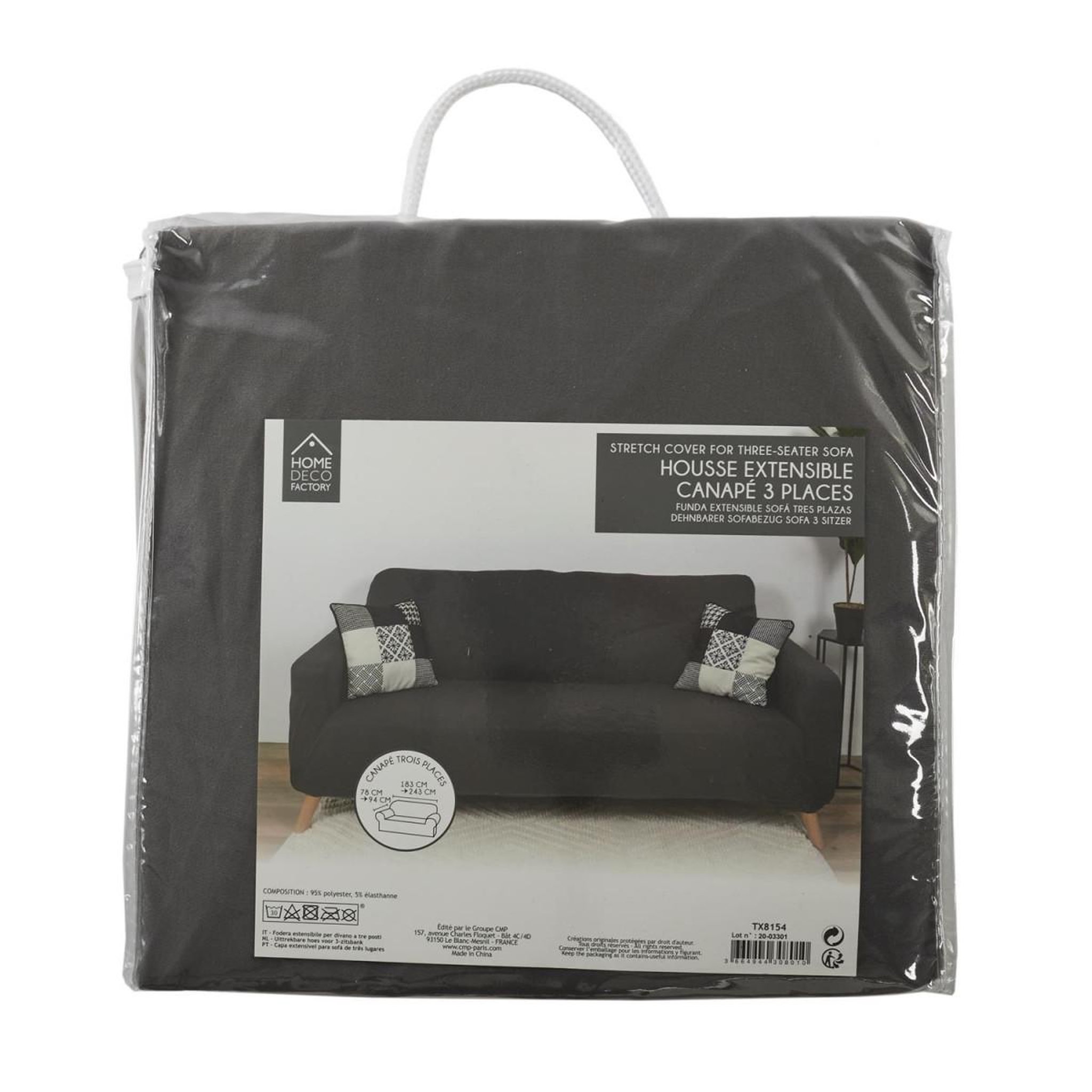 Voir la diapositive 2 : The Home Deco Factory Housse de canapé 3 places  extensible  80x230cm gris