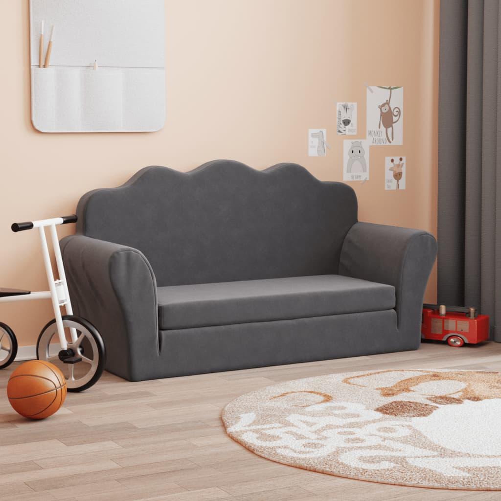 VIDAXL Canape-lit pour enfants 2 places anthracite peluche douce