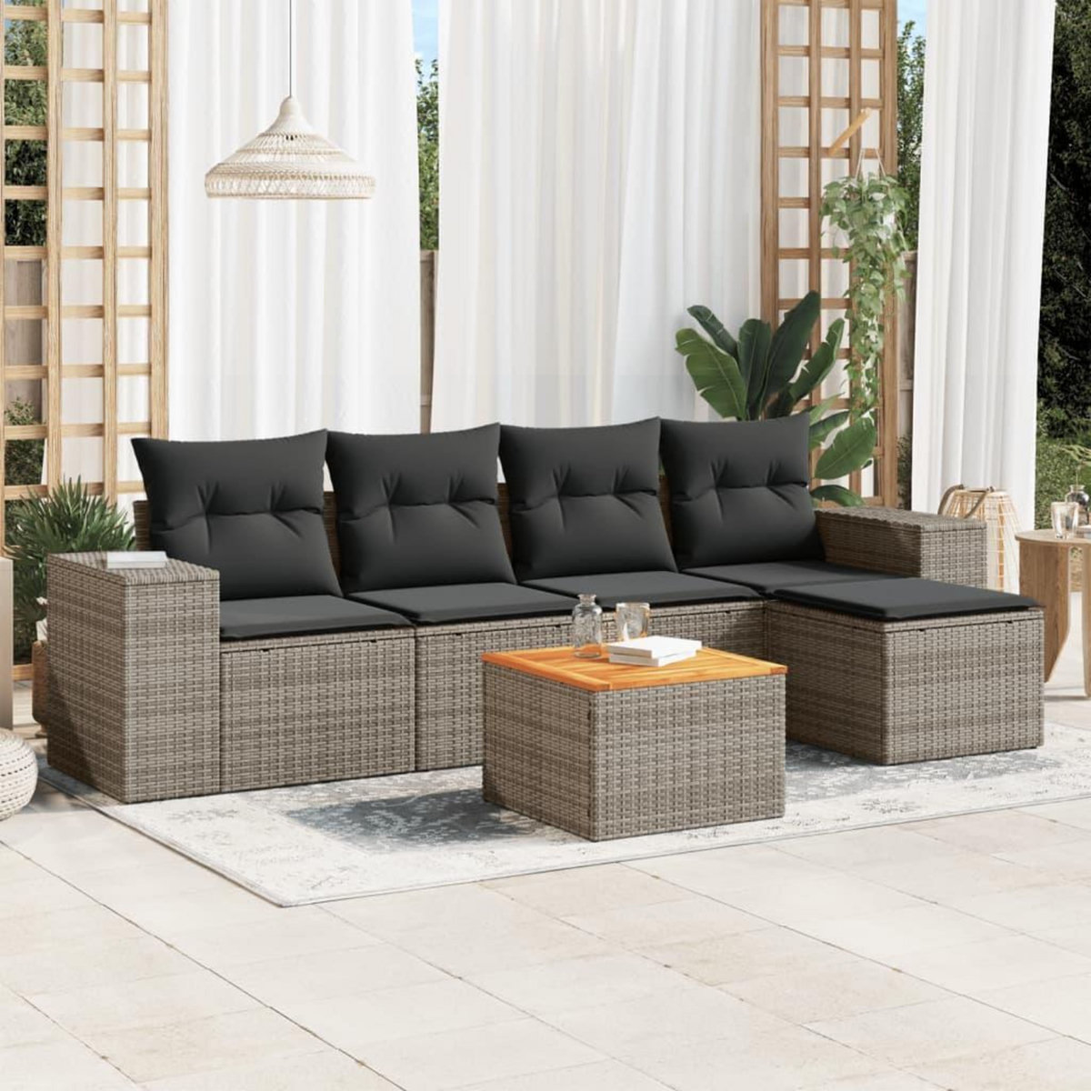 VIDAXL Salon de jardin 6 pcs avec coussins gris resine tressee