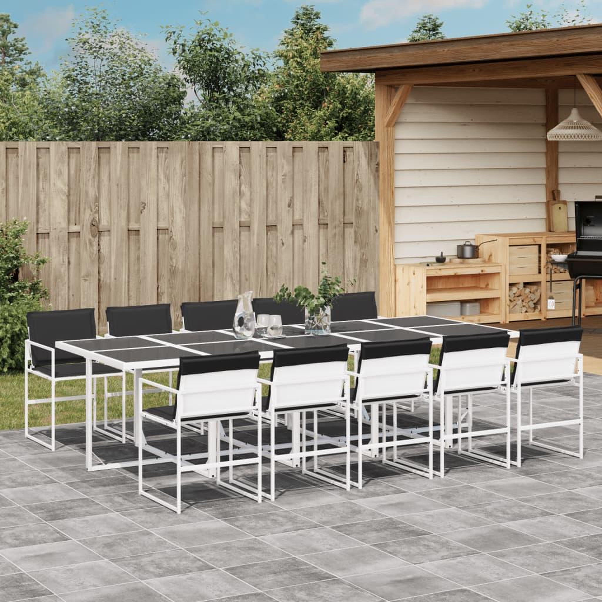 VIDAXL Ensemble a manger de jardin avec coussins 11pcs blanc textilene