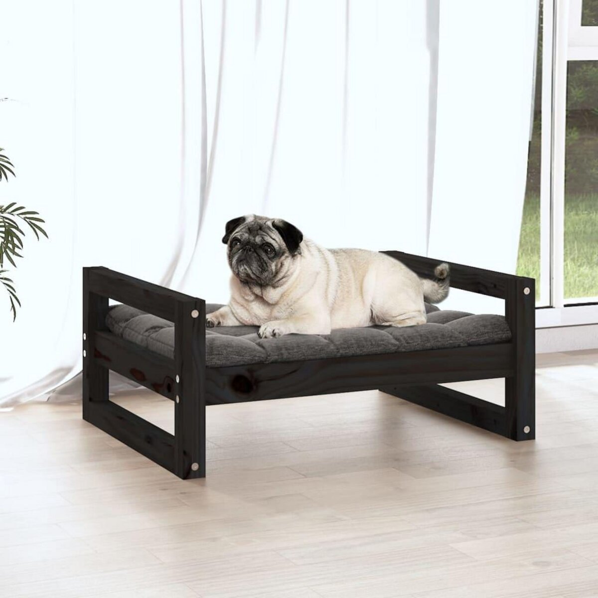 VIDAXL Lit pour chien Noir 65,5x50,5x28 cm Bois de pin solide