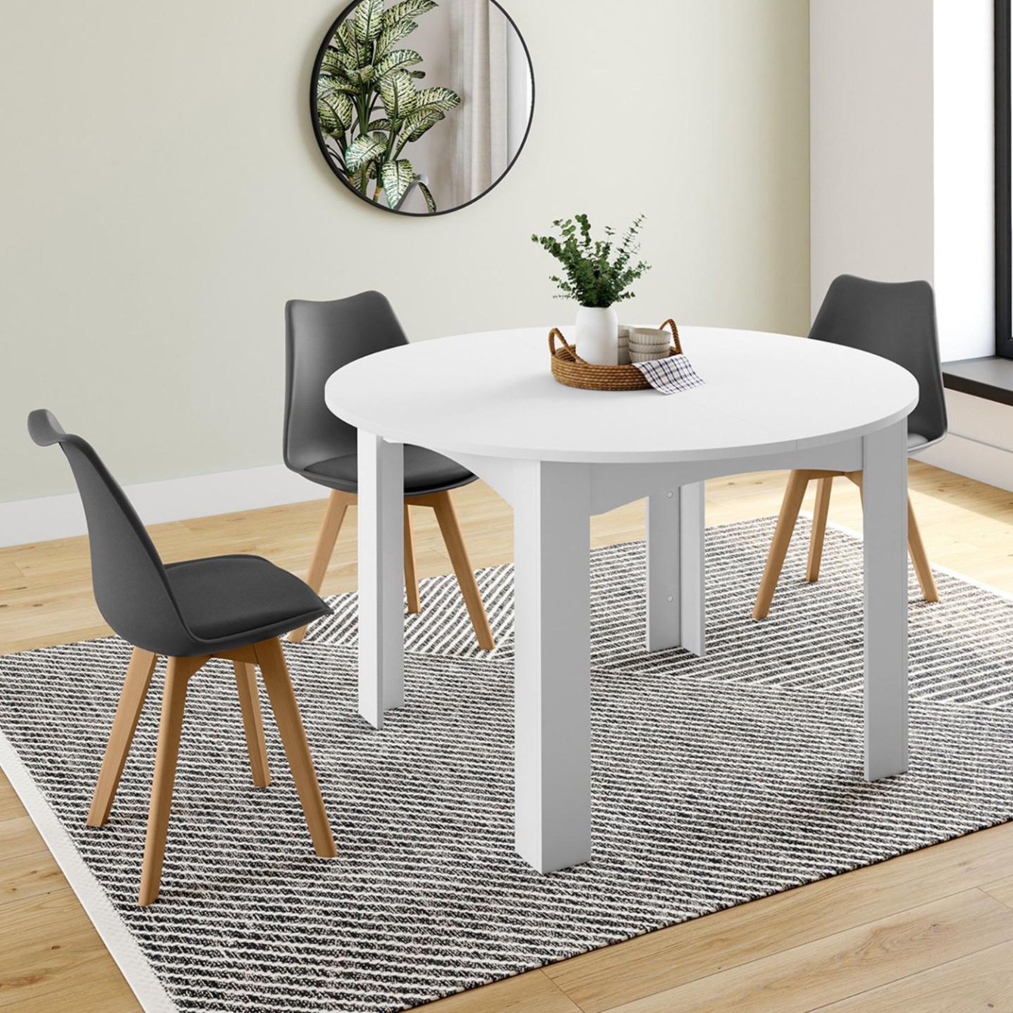 Voir la diapositive 4 : ID MARKET Table à manger extensible ronde dona 4-8 personnes blanc 110-150 cm
