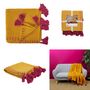 Voir la diapositive 4 : TOILINUX Jeté de canapé surpiqué avec pompons - 130 x 170 cm - Orange et rose