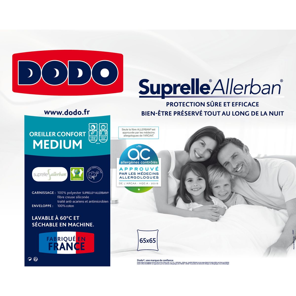 DODO Oreiller medium anti-acarien SUPRELLE