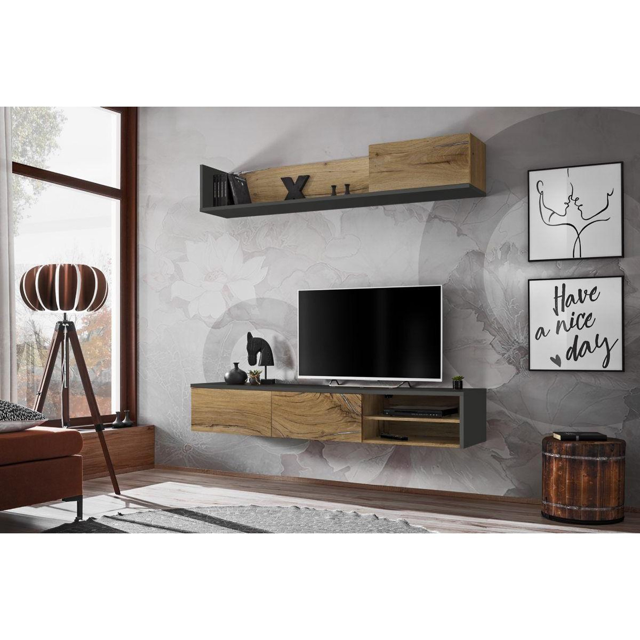 Voir la diapositive 2 : Paris Prix Ensemble meuble tv  dallas  180cm chêne & gris