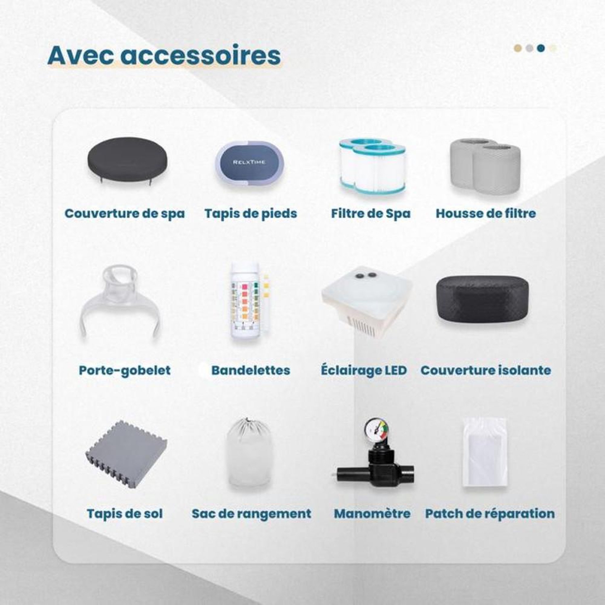 Voir la diapositive 5 : RELX TIME Spa gonflable octogonal 4-6 places avec LED, 130 jets et chauffage jusqu'à 40°C