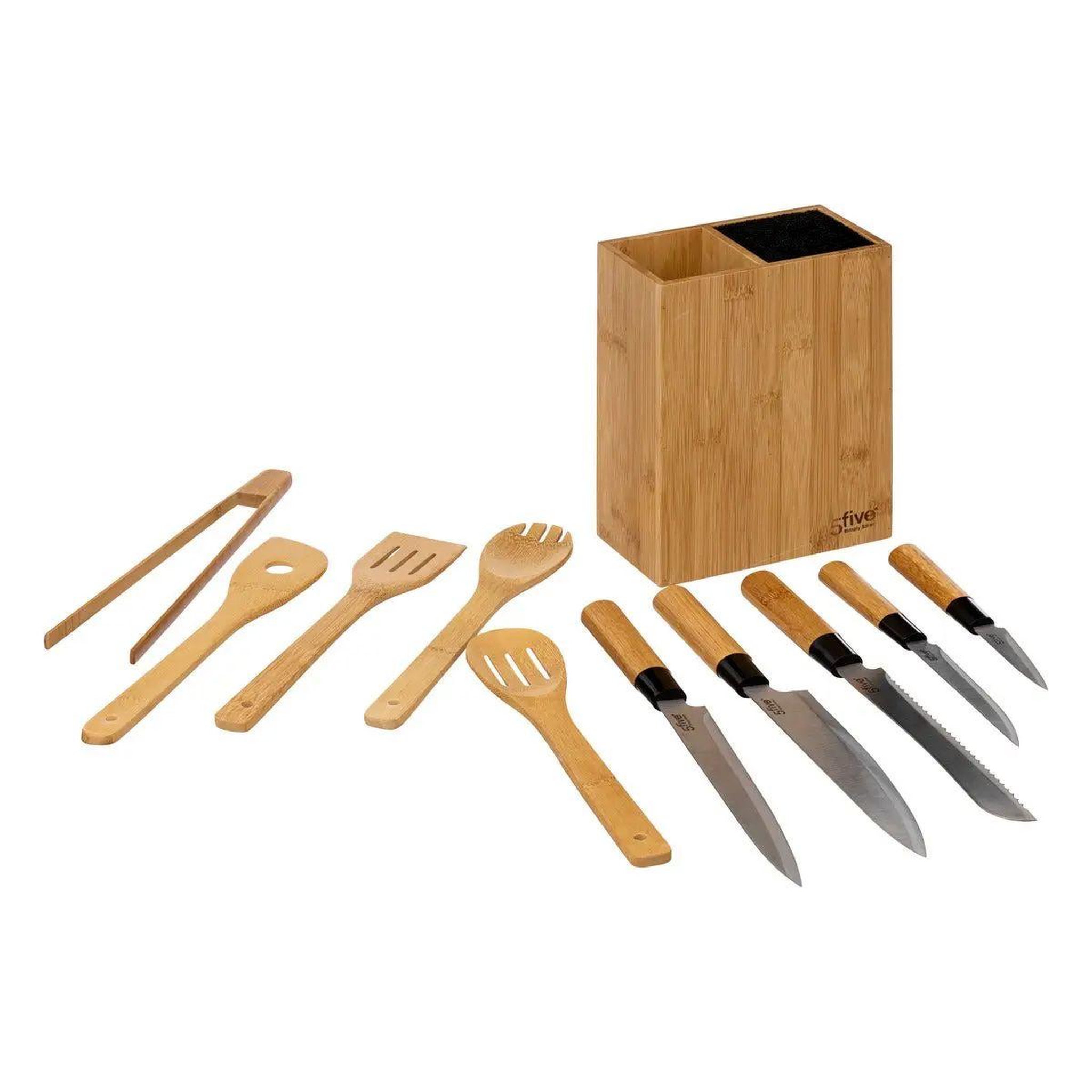 Voir la diapositive 5 : FIVE Bloc couteaux & ustensiles  blackbamboo  35cm naturel