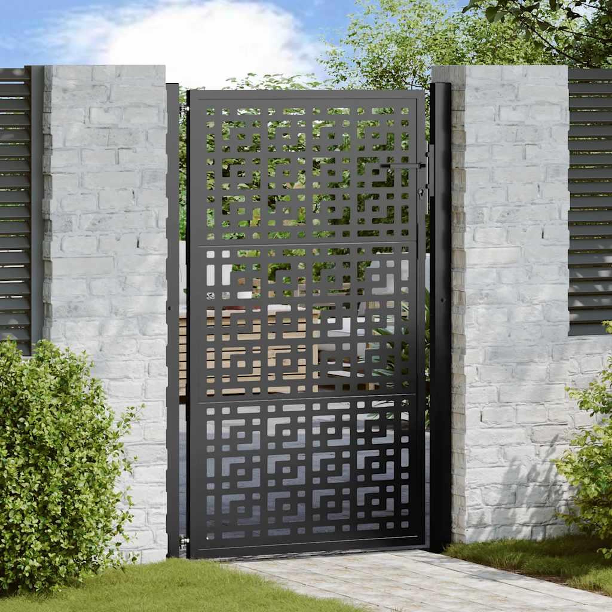 VIDAXL Portail de jardin noir 105x155 cm acier conception croisee